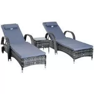 Image of Outsunny 2 Seat Rattan Sun Lounger Set with Table Grey Garden & Outdoor