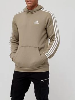 Image of adidas 3 Stripe Fleece Hoodie - Khaki/White, Khaki/White Size M Men