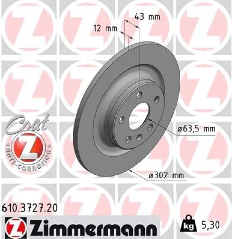 Image of ZIMMERMANN Brake disc ZIMMERMANN 610.3727.20