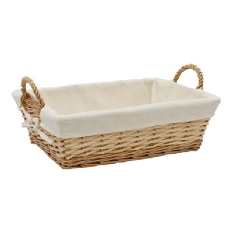Image of JVL Hand Woven Acacia Rectangular Willow Storage Basket with Lining Gold