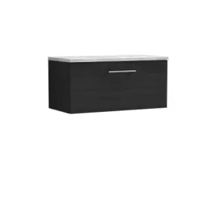 image of Nuie Arno 800mm Wall Hung Single Drawer Vanity & Bellato Grey Laminate Top Charcoal Black