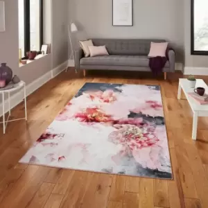 Image of Michelle Collins Floral Rose and Black Rug Rose (Pink)
