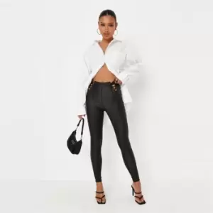 Image of Missguided Vice Coated Lace Up Skinny Jeans - Black