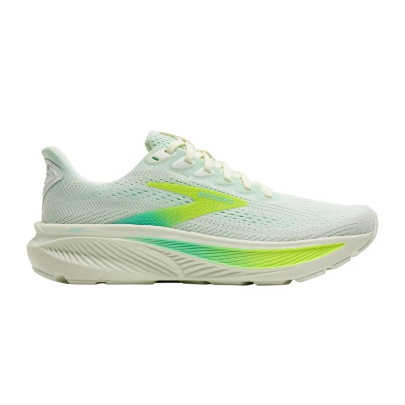 Image of Womens Brooks Ghost 17 White Yellow SS26 Shoes, Size 38 - EUR