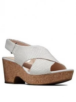 image of Clarks Maritsa Lara Leather Wedge Sandal - White Snake, White Snake, Size 5, Women