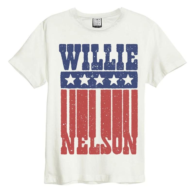 Image of Amplified Amplified Men Flag Willie Nelson T-Shirt in White Size: 3X-Large White XXXL Male 5063806648628