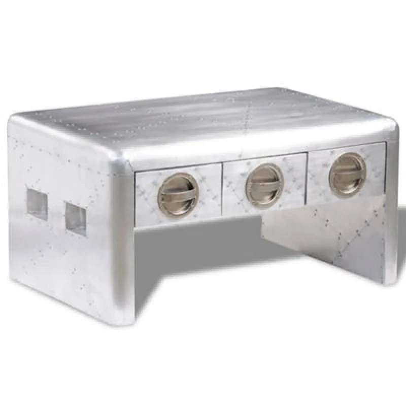 Image of vidaXL Aviator Aluminium Coffee Table 3 Drawers Vintage Aircraft Airman Stand