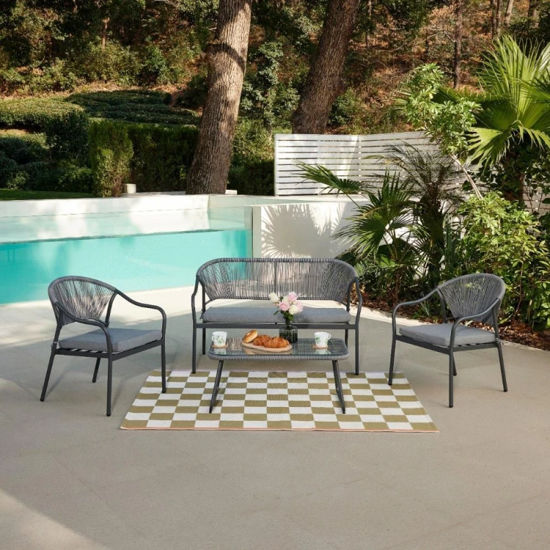 Image of Home Detail Sona Grey Rope Garden Lounge Set Grey