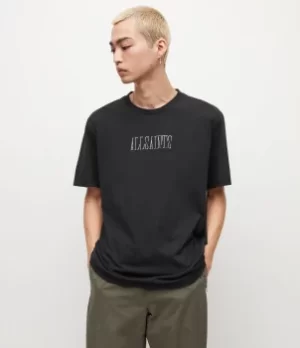 image of AllSaints Mens Shadow Crew T-Shirt, Washed Black, Size: M