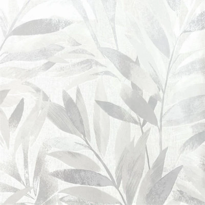 Image of Rasch Fiji Leaves Motif Tropical Leaf Foliage Metallic Silver Grey Wallpaper
