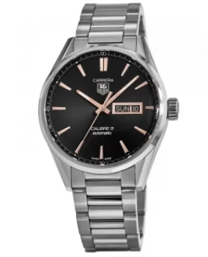 Image of Tag Heuer Carrera Calibre 5 Day-Date Automatic Black Dial Steel Mens Watch WAR201C.BA0723 WAR201C.BA0723
