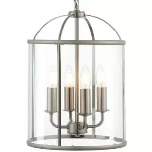 Image of 4 Light Hanging Ceiling Pendant Nickel & Glass Lantern Shade Lamp Bulb Holder