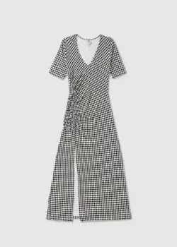 image of Baum Und Pferdgarten Womens Jeanette Ruched Check Dress In Black White Check