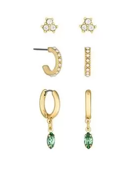 image of Mood Gold Crystal And Green Mixed Stone Earrings - Pack Of 3