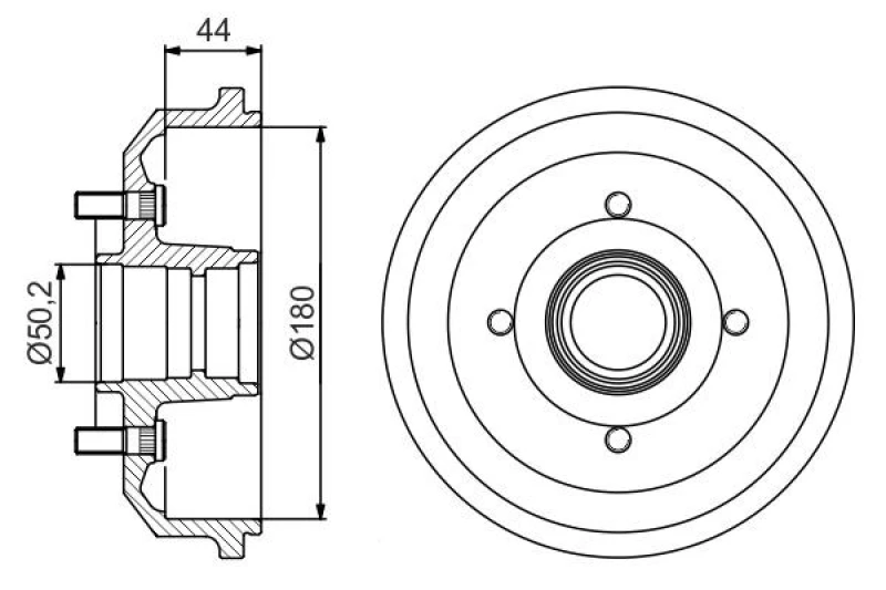 Image of Bosch 0 986 477 269 Brake Drum Rear Axle, 216mm, with wheel bearing Brake Drum (123)
