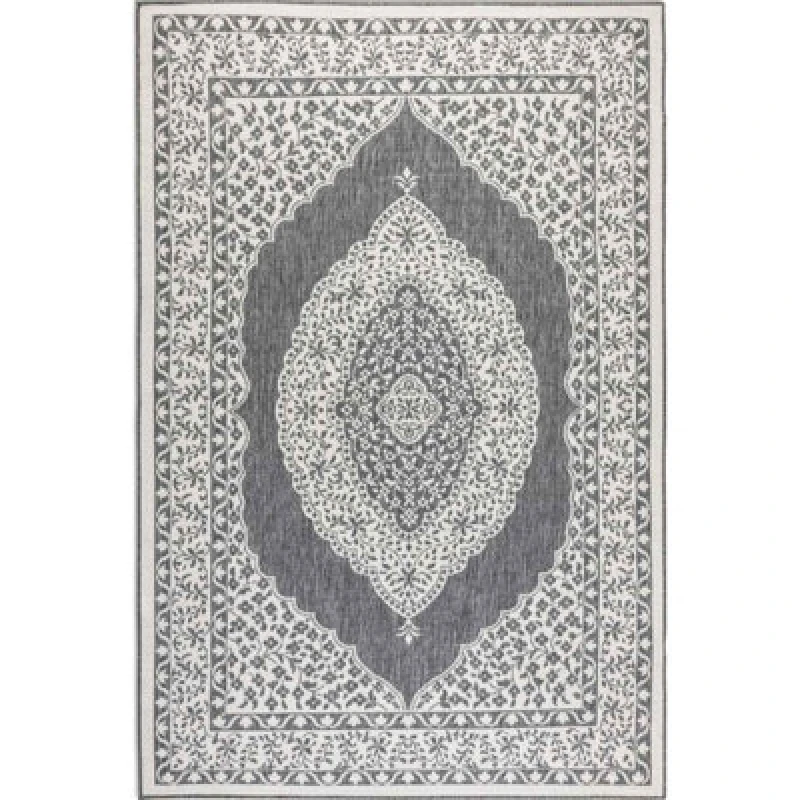 Image of The Rugs Gemini Reversible Indoor & Outdoor Rug Polypropylene Medallion Rug In Grey