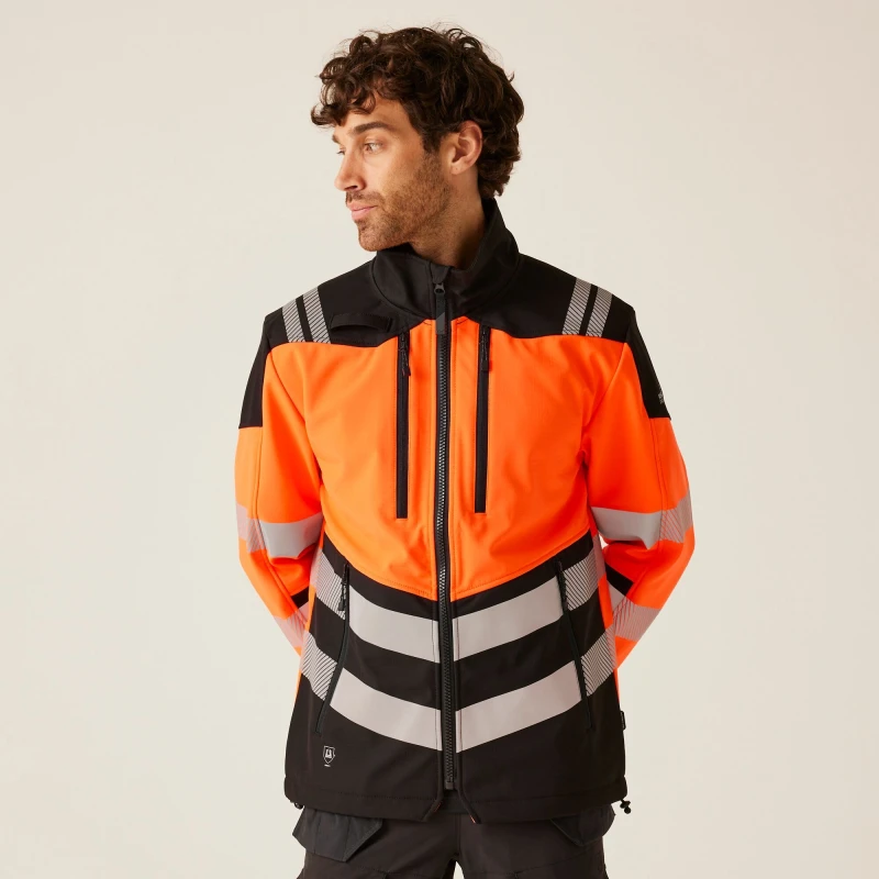 Image of Regatta Regatta Men Hi-Vis X-PRO 3-Layer Softshell Jacket in Black Size: Small Black S Male 5063019886480