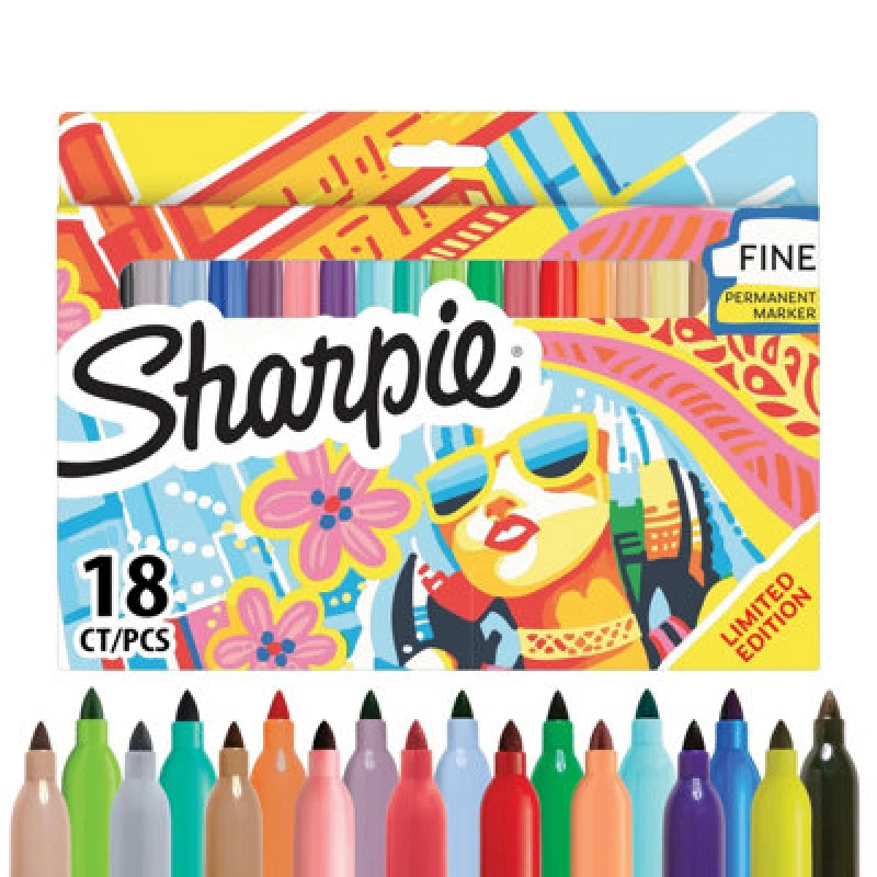 Image of Sharpie Permanent Colouring Markers Fine Tip Assorted (18 Pack) 2223752