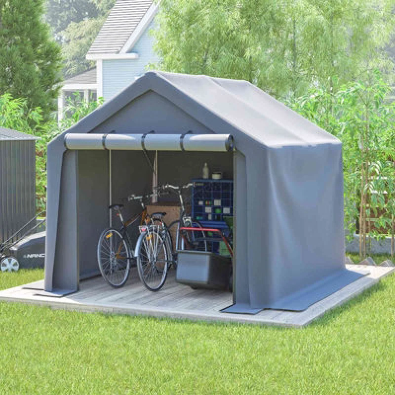 Image of BIRCHTREE Motorcycle Carport Shelter - Dark Grey 8x8FT, Grey B278-038