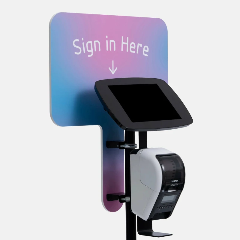 Image of Bouncepad Floorstanding with Brother Printer Mount and Branding Board (inc USB Cable) Covered Front Camera and Home Button Black Apple