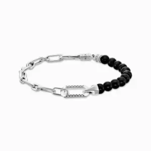 image of Sterling Silver Black Onyx Beads And Chain Bracelet A2088-507-11