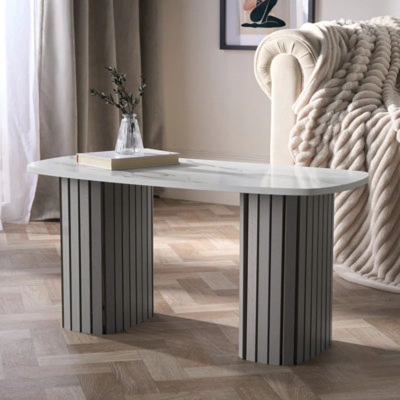 Image of OHS OHS Coffee Table Long Ribbed Living Room Office End Table Bedroom in White White One Size Unisex 5027434229765