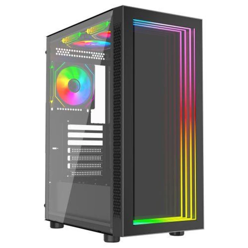 Image of VIDA Vida Apeiron Black ARGB Gaming Case w/ Glass Side & Infinity Effect Front E-ATX 3x ARGB Fans 6-Port Fan Hub & Remote Control APEIRON-BLK