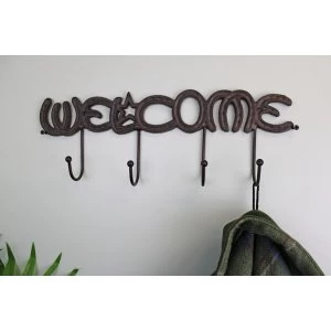 Image of Rustic Cast Iron Wall Hooks, Welcome