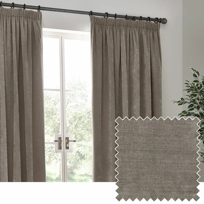 Image of Yard Yard Heavy Chenille Pencil Pleat Curtains - Greige - 229x229cm