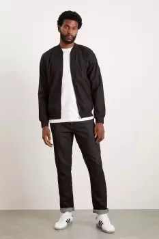 Image of Mens Slim Fit Black Linen Bomber Jacket