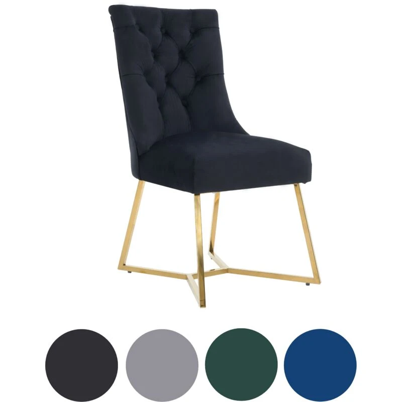 Image of Life Interiors Life Interiors Single Ambra Modern Velvet Dining Chair with Gold Legs, Ring Handle & Tufted Back in Black One Size Unisex 5056660