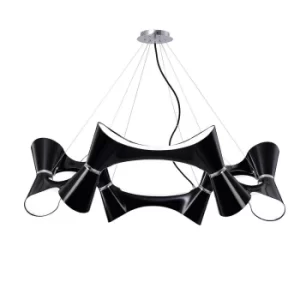 image of Ora Ceiling Pendant 12 Twisted Round Light E27, Gloss Black, White Acrylic, Polished Chrome