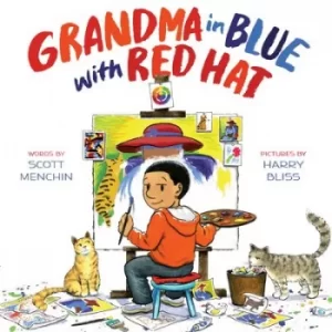 Image of Grandma in blue with red hat by Scott Menchin