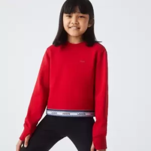 Image of Girls' Lacoste Printed Band Short Sweatshirt Size 12 yrs Red
