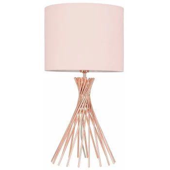 image of 40cm Copper Metal Twist Table Lamp With Small Drum Shade - Pink