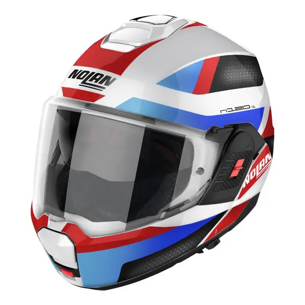 image of Nolan N120-1 Subway N-COM 024 Metal White Blue Red Black Modular Helmet Size S