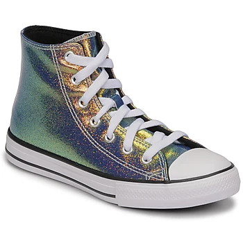 Converse CHUCK TAYLOR ALL STAR IRIDESCENT GLITTER HI Girls Childrens Shoes (High-top Trainers) in Silver - Sizes 9.5 toddler,10 kid,11 kid