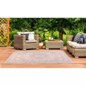 Image of Traditional Persian Medallion Floral Flatweave Indoor Outdoor Rug in Beige 120 x 170cm (4'x5'6')