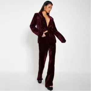 Image of I Saw It First Textured Velvet Straight Leg Trousers - Red