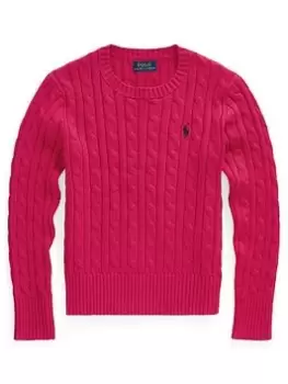 Image of Ralph Lauren Girls Cable Jumper - Preppy Pink, Size Age: 7 Years=S, Women