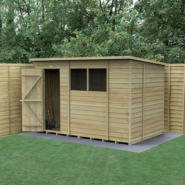 image of 10' x 6' Forest 4Life 25yr Guarantee Overlap Pressure Treated Pent Wooden Shed (3.11m x 2.05m)