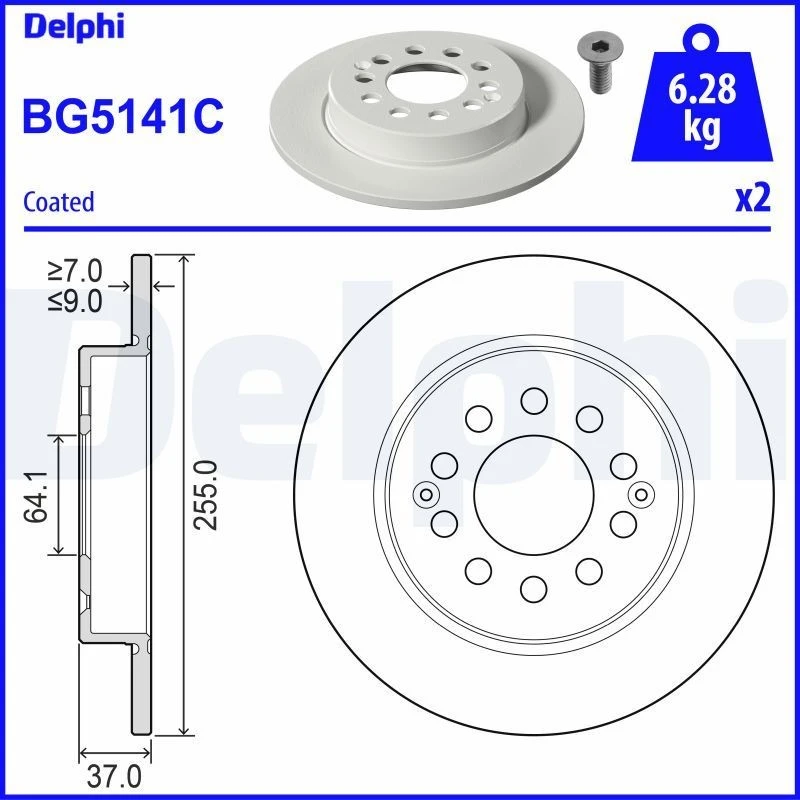 Image of DELPHI Brake disc DELPHI BG5141C