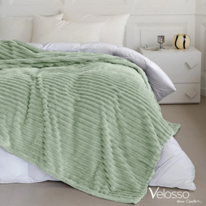 Image of Velosso Elegant Thermal Plush Ribbed Throw Blanket In Modern Style For Sofa, Bed In 200Cm X 240Cm - Sage