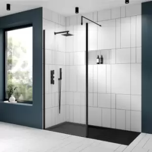 image of Nuie - Outer Framed Wetroom Screen 1000mm w x 1850mm h with Support Bar 8mm Glass - Matt Black