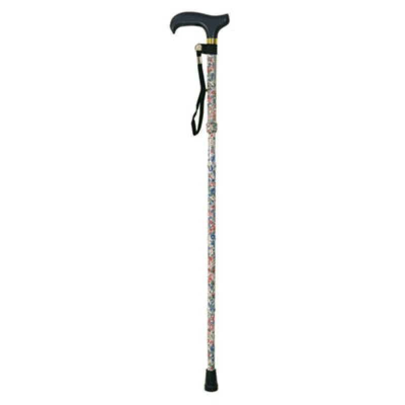 Image of Loops Deluxe Ambidextrous Foldable Walking Cane - 5 Height Settings - White Floral White