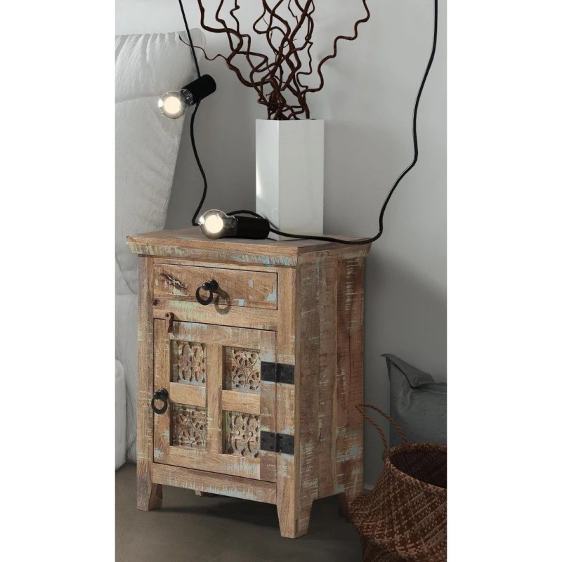 Image of Jaipur Furniture Ltd Arrival Bedside Table Right (ARA-208-R) - Mango Wood - L33 x W51 x H71cm - Distress Finish in Brown Brown Unisex