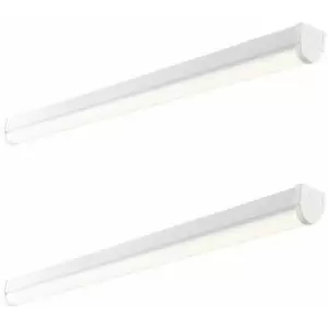 Image of 2 PACK 5ft Emergency Batten Light - 41W Cool White LED - Gloss White & Opal
