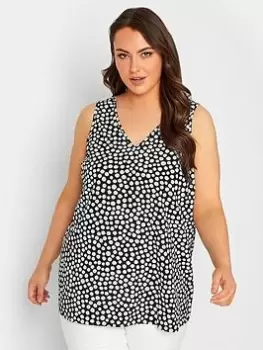 Image of Yours Sleeveless Spot Print Vest Top - Black/White, Size 16, Women