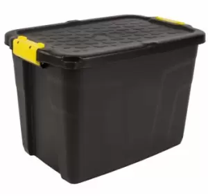 image of 60L Heavy Duty Storage Tub Sturdy, Lockable, Stackable and Nestable Design Storage Chest with Clips in Black