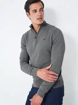 Image of Crew Clothing Classic Half Zip Knit - Light Grey, Light Grey, Size 2XL, Men